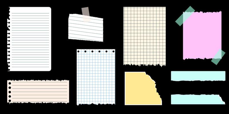 A set of torn paper, notebook sheets. Trendy elements for collage
