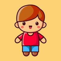 A boy in blue trousers and a red T-shirt. One child. Vector flat illustration