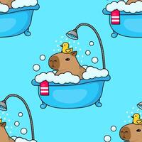 Seamless pattern Capybara takes a bath. Vector illustration