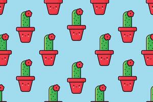 Seamless pattern of cactus in a pot. Vector illustration