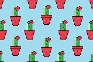 Seamless pattern of cactus in a pot. Vector illustration