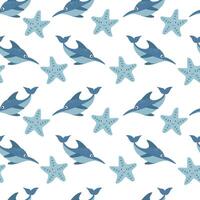 Seamless background with dolphins. Trendy dolphin pattern for wrapping paper, wallpaper, stickers, notebook cover and other designs. vector