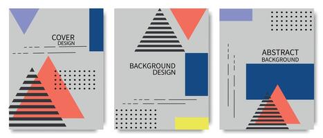 Vector set of modern abstract geometric cover backgrounds with simple shapes in a minimal trendy style. Colorful background, vector illustration.