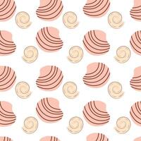 Seamless pattern of pearl colored shells. Trendy cartoon seashell pattern for wrapping paper, wallpaper, stickers, laptop cases, children's books. vector