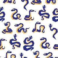 The 2025 snake pattern is blue and geometrically crawling. Isolated sinuous snakes in different poses. Modern vector illustration in a flat style. The 2025 collection of two-color snakes