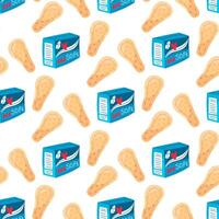 The gasket pattern is flat. Seamless pattern with a set of daily pads and their boxes, menstruation wipes. Vector. The female cycle. Femininity is a children's illustration vector