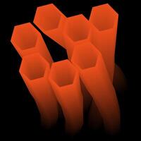 Bright orange tubes in the shape of hundredths are shrinking. The path of bright honeycomb pipes into a black background. Bright shaped isolated vector illustration. Repeated twisted tubes form a line