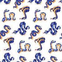 The 2025 snake pattern is blue and geometrically crawling with different textures. Isolated sinuous snakes in different poses. Modern vector illustration in a flat style. Textured snakes are diverse