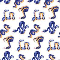 The 2025 snake pattern is blue and geometrically crawling with different textures. Isolated sinuous snakes in different poses. Modern vector illustration in a flat style. Textured snakes are diverse