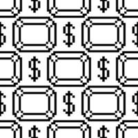 Pattern with dollar sign in the shape of a diamond is made in the form of pixels. Retro video game with black contoured dollar coins in pixel art. Small squares are drawn in a pattern. Isolated image vector