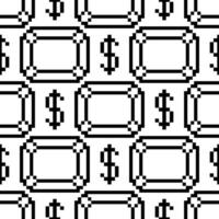 Pattern with dollar sign in the shape of a diamond is made in the form of pixels. Retro video game with black contoured dollar coins in pixel art. Small squares are drawn in a pattern. Isolated image vector