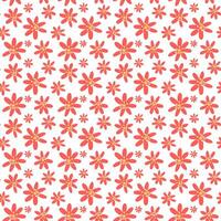 The pattern of spring flowers is pink daisies. Colored daisies on a white background. Cute flower in different sizes. Seamless texture for printing on textiles and paper. Holiday vector