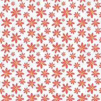 The pattern of spring flowers is pink daisies. Colored daisies on a white background. Cute flower in different sizes. Seamless texture for printing on textiles and paper. Holiday vector