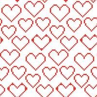 A pattern of hearts made of pixels. Elements of ison pixel hearts in retro style. Vintage love symbol, 8-bit vector illustration for a computer game. The life contour button