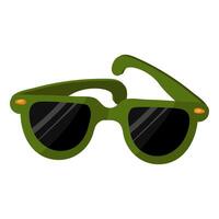 The sunglasses are flat green. Green sunglasses stand out with bows on a white background. An isolated item for traveling, relaxing and sunbathing. Glare on glasses vector