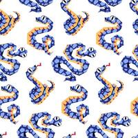 The 2025 snake pattern is blue and geometrically crawling with texture. Isolated sinuous snakes in different poses. Modern vector illustration in a flat style. Textured snakes