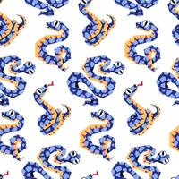 The 2025 snake pattern is blue and geometrically crawling with texture. Isolated sinuous snakes in different poses. Modern vector illustration in a flat style. Textured snakes