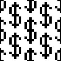 The pattern is large with a dollar sign in the form of pixels. A retro video game with black contoured dollar signs in pixel art. The small symbols are drawn in a pattern. Isolated image vector