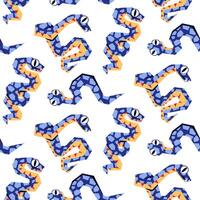 The 2025 snake pattern is blue and geometrically crawling with texture. Isolated sinuous snakes in different poses. Modern vector illustration in a flat style. Textured snakes are diverse