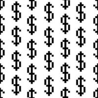 A pattern with a dollar sign in the form of pixels. A retro video game with black contoured dollar signs in pixel art. The small symbols are drawn in a pattern. Isolated image vector