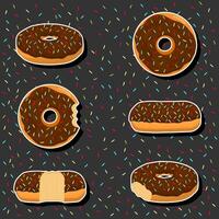 Illustration on theme big set different types sticky donuts, sweet doughnuts various size vector