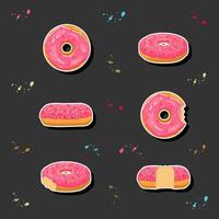 Illustration on theme big set different types sticky donuts, sweet doughnuts various size vector