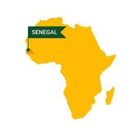 Senegal en un África s mapa con palabra Senegal en un en forma de bandera marcador. vector aislado en blanco antecedentes.