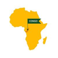 Republic of the Congo on an Africa s map with word Congo on a flag-shaped marker. Vector isolated on white background.