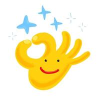 Cartoon hand with smiling face on it making ok gesture. vector