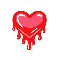 Red melting heart with reflection. Vector illustration isolated on white background.