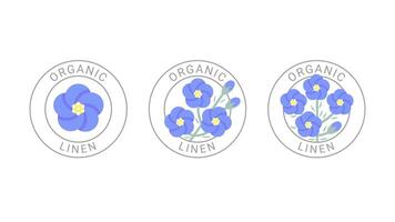 Organic linen color labels set. Linen product badge. Vector flat round icons isolated on white.