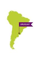 Uruguay on an South America s map with word Uruguay on a flag-shaped marker. Vector isolated on white background.