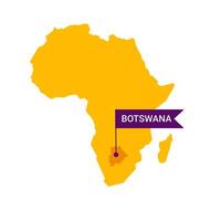 Botswana on an Africa s map with word Botswana on a flag-shaped marker. Vector isolated on white background.