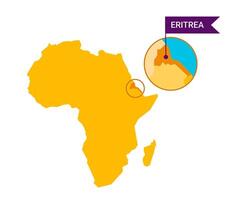 Eritrea on an Africa s map with word Eritrea on a flag-shaped marker. Vector isolated on white background.