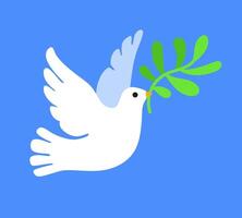 White dove in flight holding an olive branch. Concept of peace. Vector illustration.