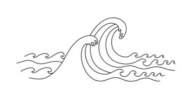 Sea waves line drawing. Big waves. Vector illustration isolated on white background.