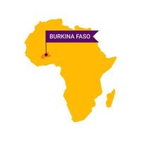 Burkina Faso on an Africa s map with word Burkina Faso on a flag-shaped marker. Vector isolated on white background.