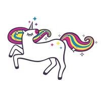 unicornio con arco iris cabello. vector dibujos animados plano ilustración para imprimir, pegatina, Moda telas aislado en blanco antecedentes.