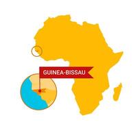 Guinea-Bissau on an Africa s map with word Guinea-Bissau on a flag-shaped marker. Vector isolated on white background.