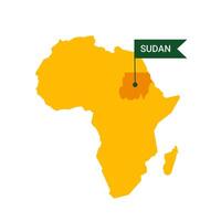 Sudan on an Africa s map with word Sudan on a flag-shaped marker. Vector isolated on white background.