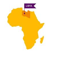 Libya on an Africa s map with word Libya on a flag-shaped marker. Vector isolated on white background.