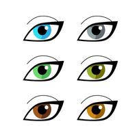 Set of woman eyes of different colors. Diversity of natural colors of human eyes. Vector graphic illustration isolated on white background.