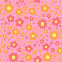Hand drawn abstract pink and orange flowers seamless pattern on pink background. Modern floral vector pattern.