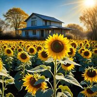 AI generated Sunflower in full bloom stands amidst a field of sunflowers photo