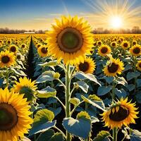 AI generated Sunflower in full bloom stands amidst a field of sunflowers photo