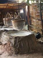 The ancient method to evaporate to make mountain salt process, Nan Thailand. photo