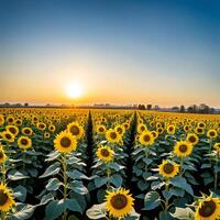 AI generated Sunflower in full bloom stands amidst a field of sunflowers photo