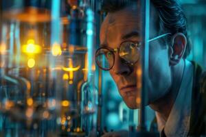 AI generated Scientist in laboratory conducts research with chemistry technology and innovation equipment photo