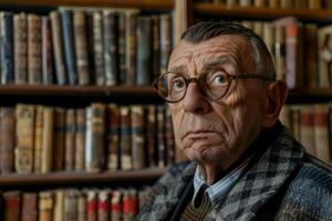 AI generated Philosopher pondering in a library surrounded by books and wisdom photo