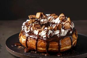 AI generated S'mores donut with chocolate and marshmallow topping is a sweet indulgence photo